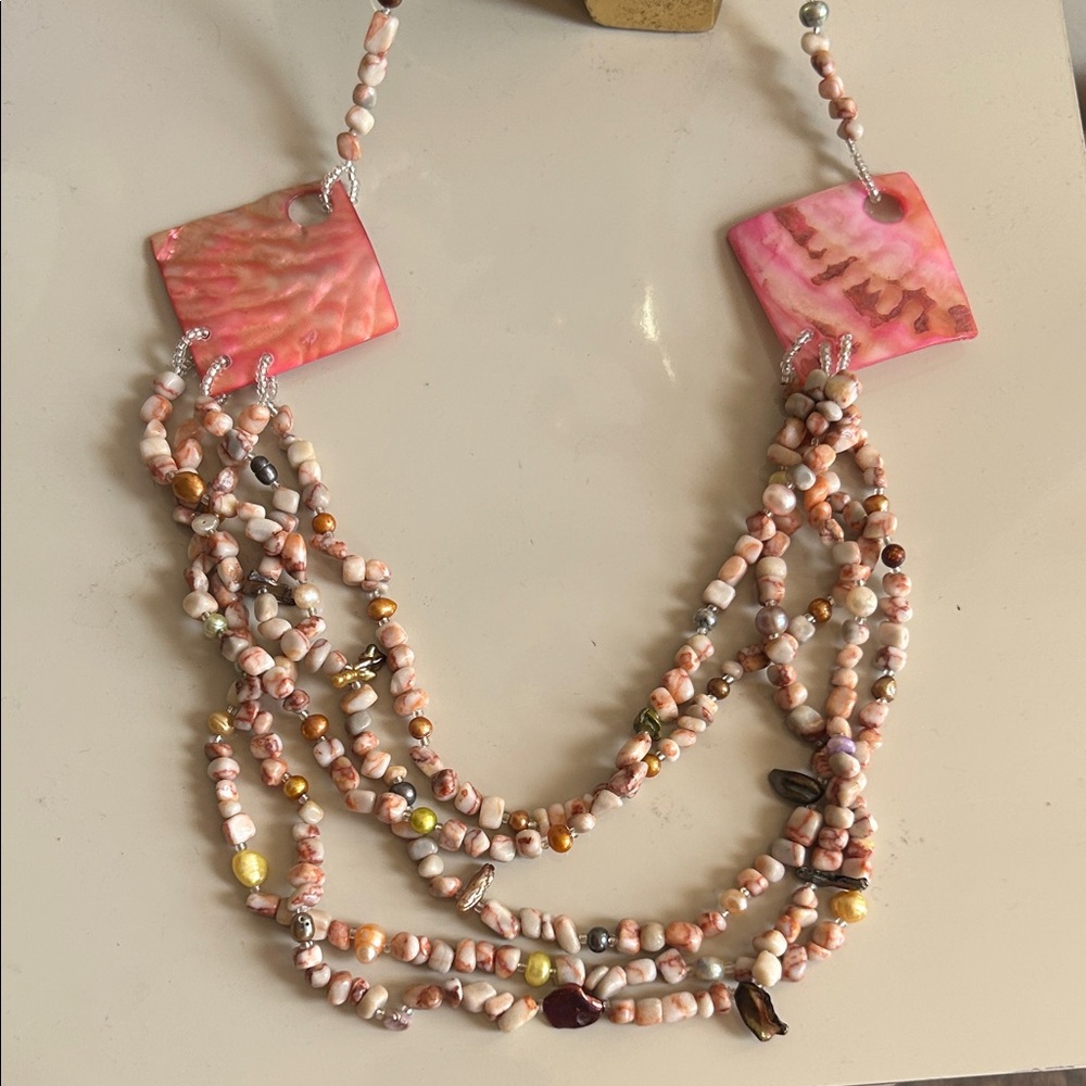 Handcrafted Pink Shell Bead Multi-Strand Necklace - Picture 6 of 6